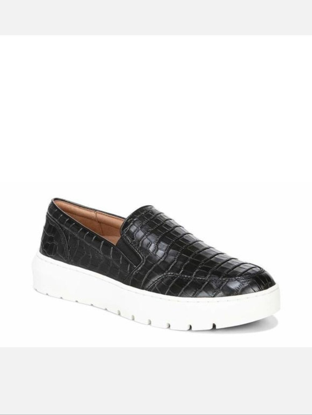 Vionic Dinora platform slip-on sneakers in black cro-embossed leather Size 7
